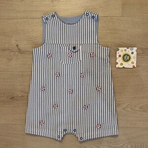 Little Me blue and white striped baseball one piece